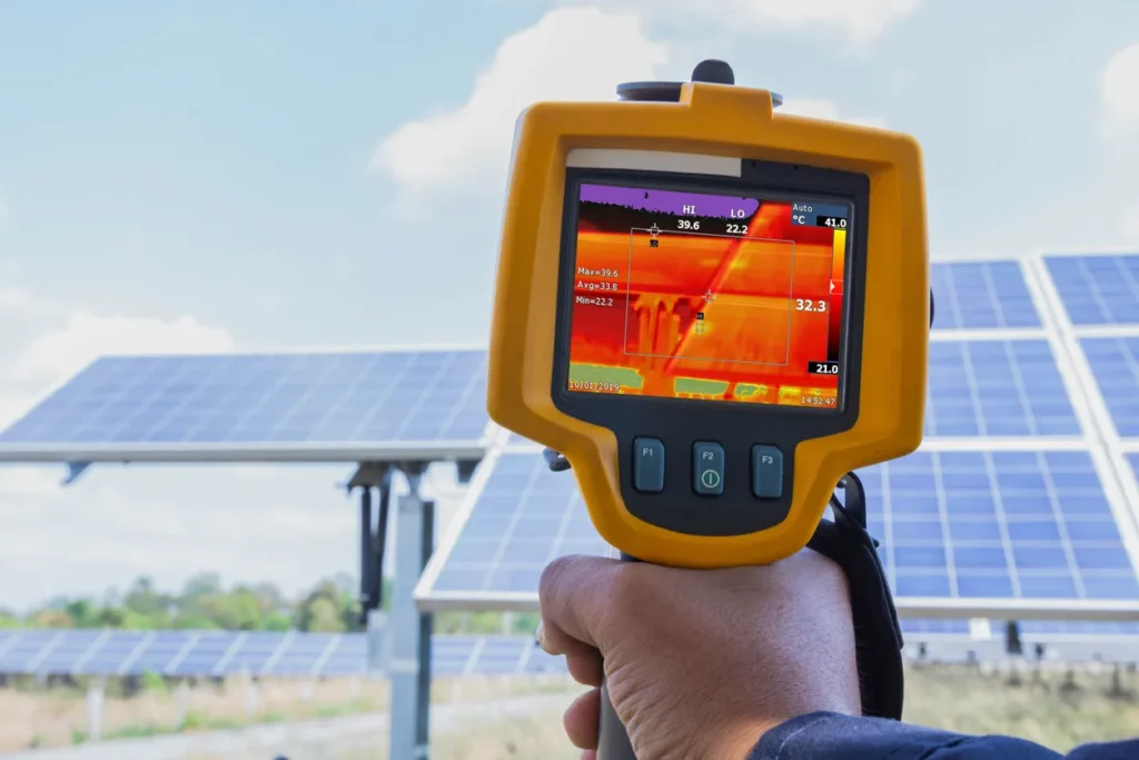 A inspection of solar panels done using a machine