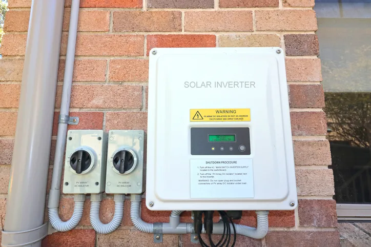 A solar invertor installed in the wall of a home