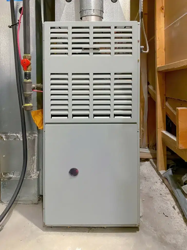 A portrait image of indoor furnace system